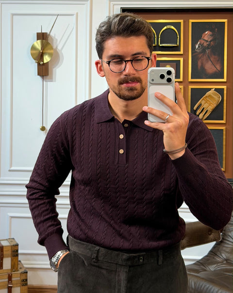 Saxon Cable-Knit Polo 01