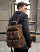 Brown Vintage Leather Travel Backpack