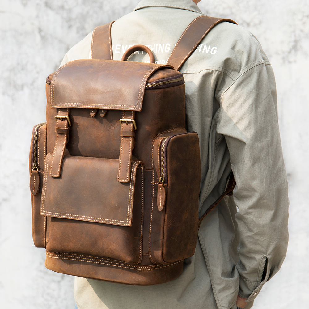 Brown Leather Travel Backpack