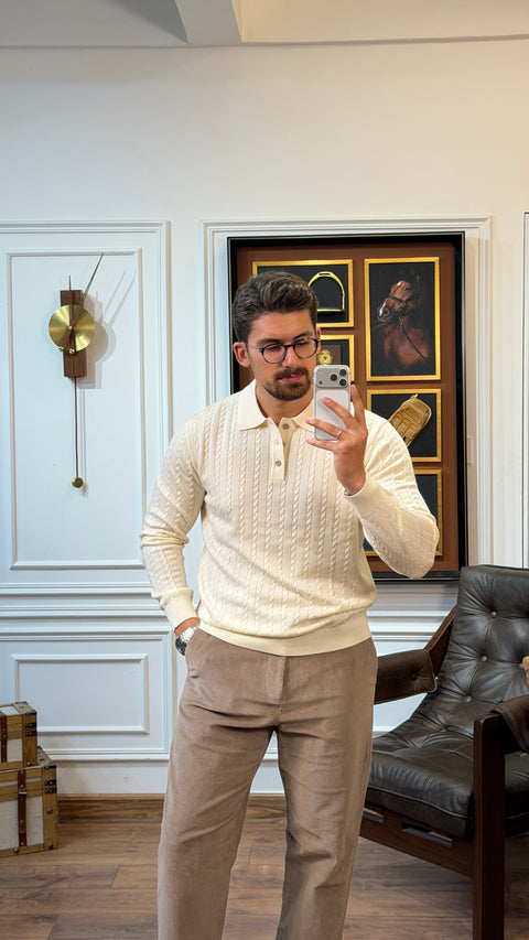 Saxon Cable-Knit Polo 01