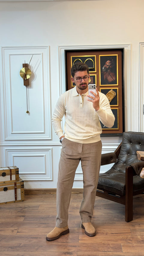 Saxon Cable-Knit Polo 01