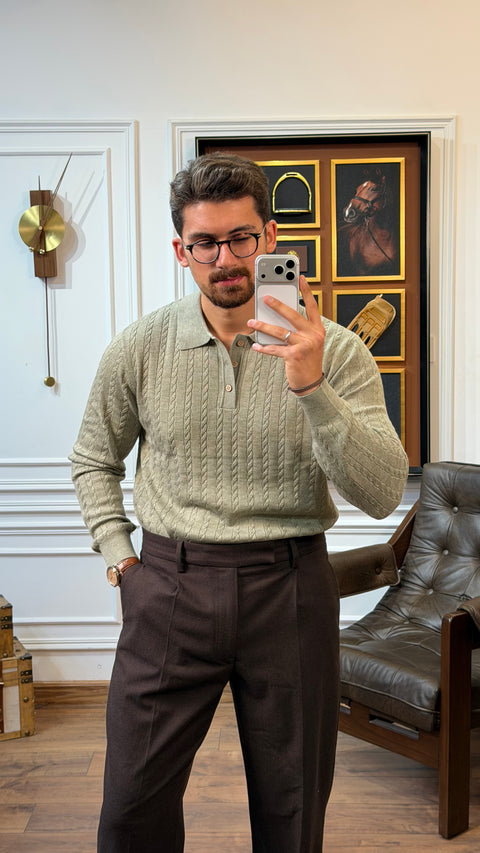 Saxon Cable-Knit Polo 01
