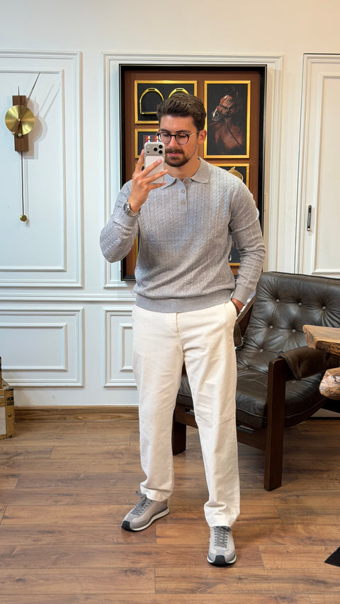 Saxon Cable-Knit Polo 01