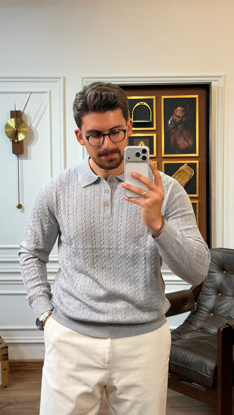 Saxon Cable-Knit Polo 01