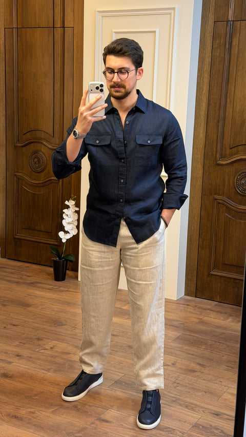 organic Linen Shirt 2 pockets