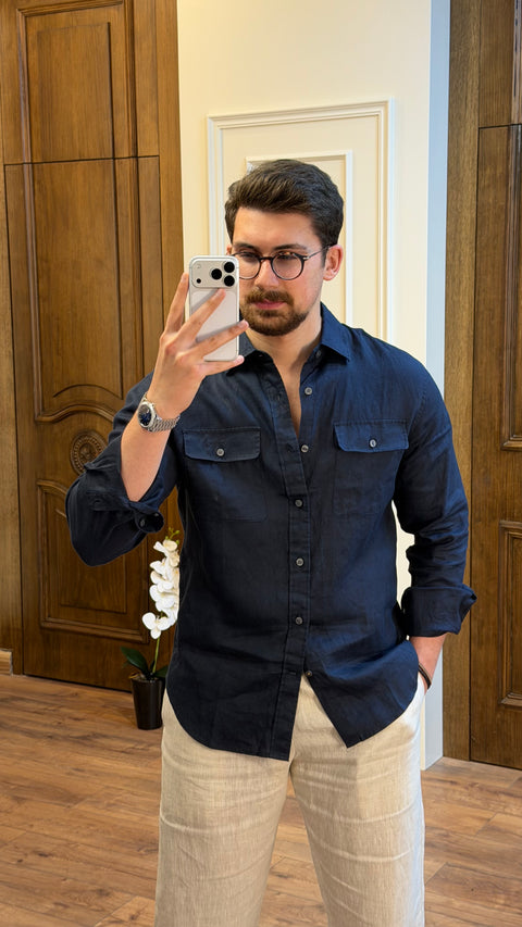 organic Linen Shirt 2 pockets