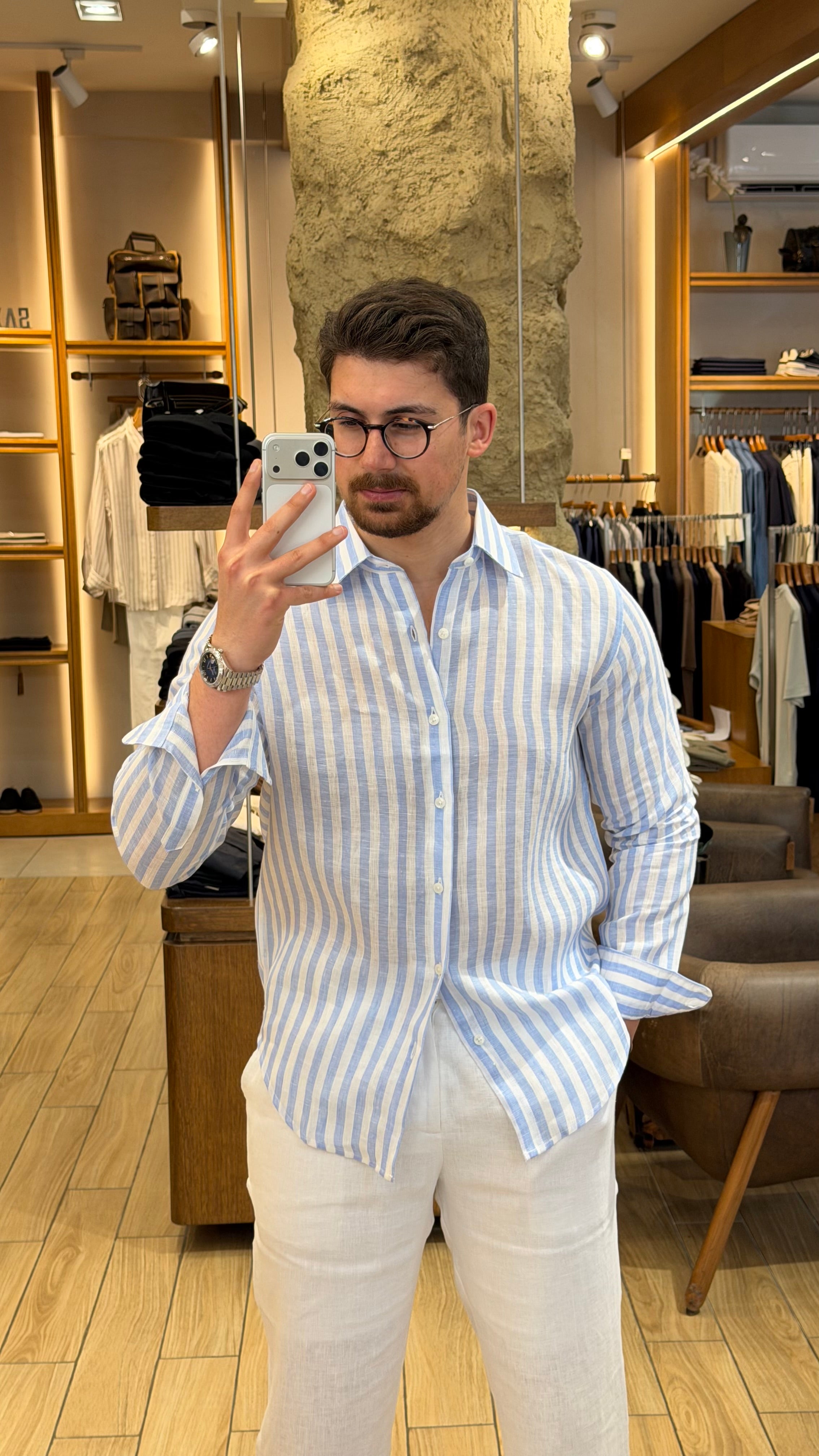 organic Linen stripe shirt
