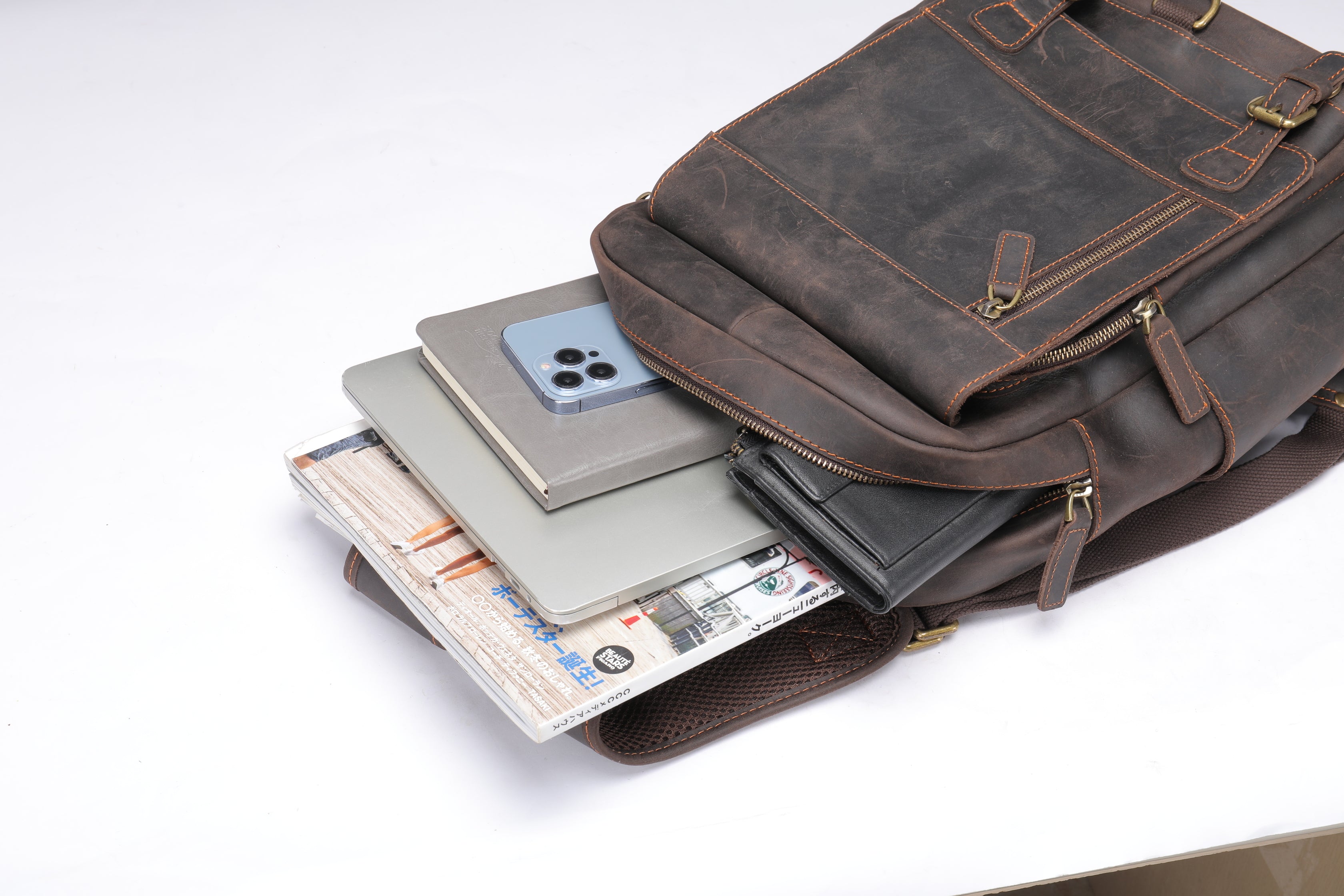 Brown Leather Cowhide Backpack