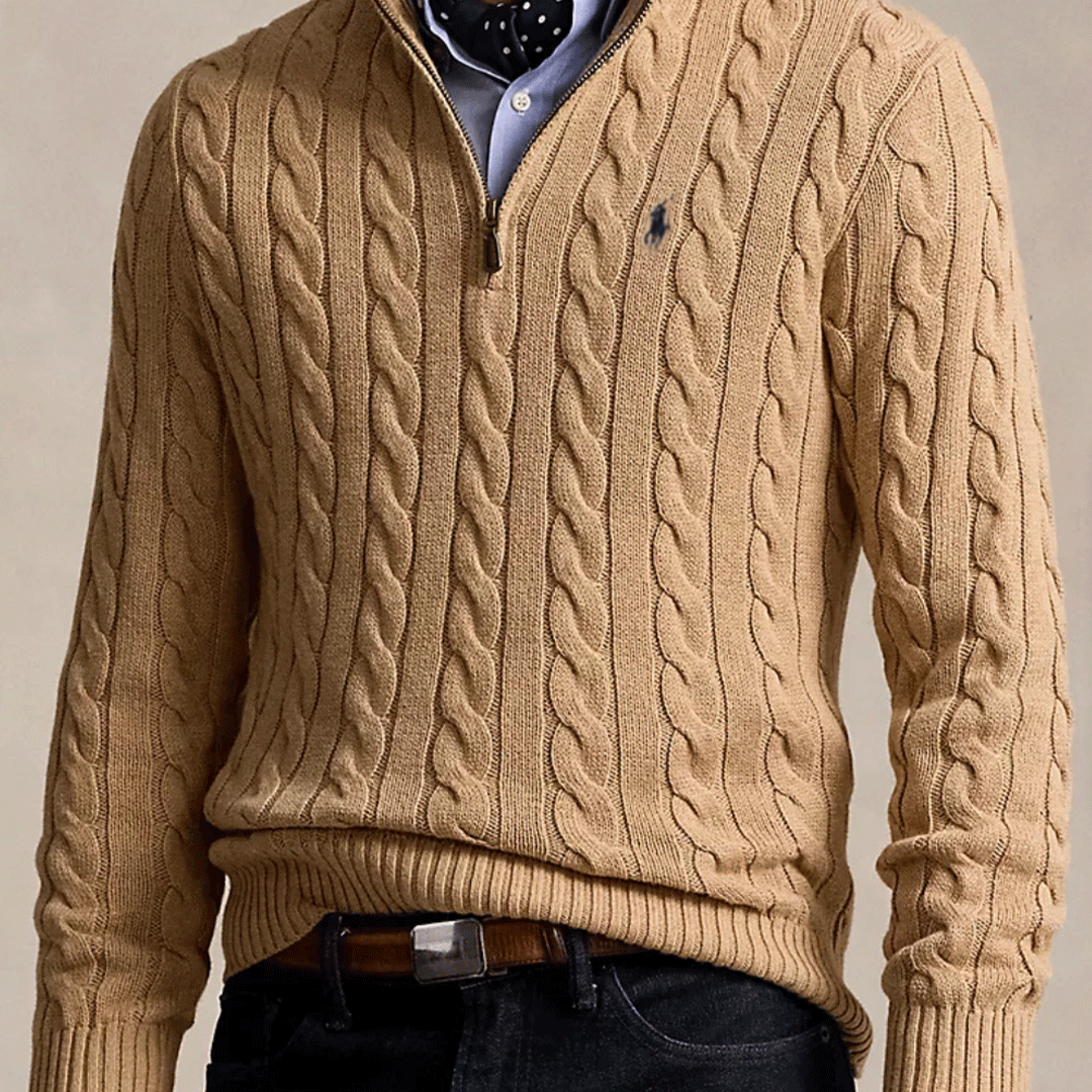 Half-zip Cable-Knit Cotton Sweater