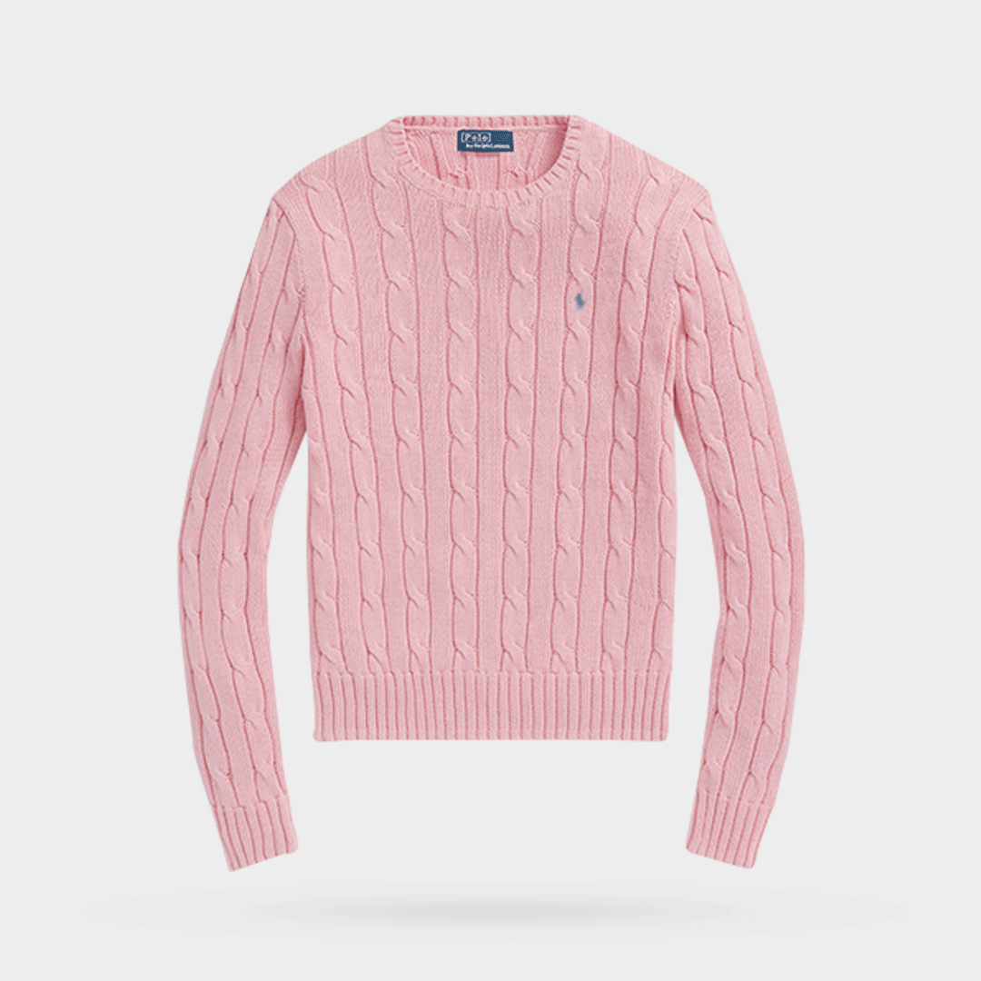 Women Cable-Knit Cotton Crew Neck Sweater